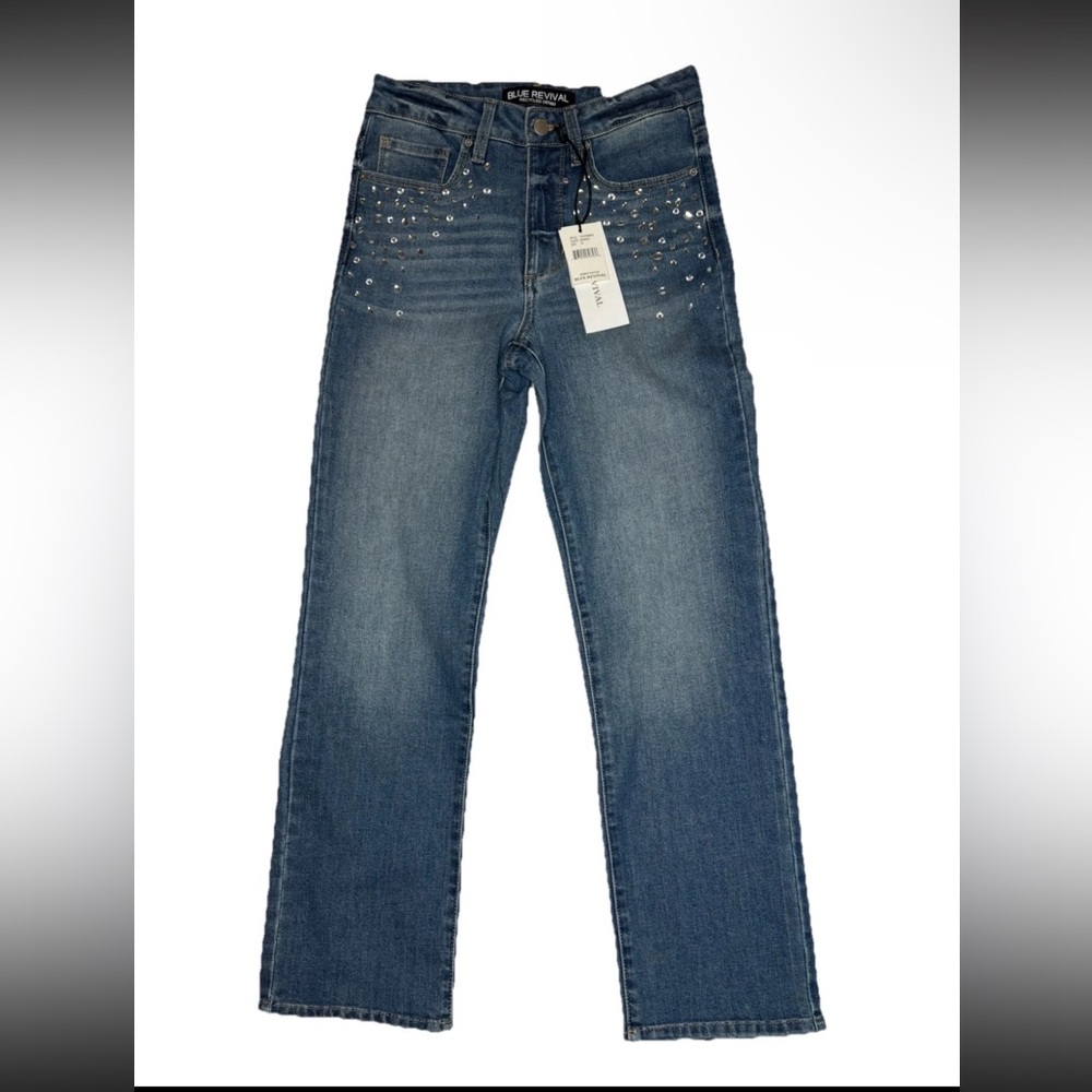 BLUE REVIVAL Blue Teresa High Rise Straight Jeans With Embellishment 26
